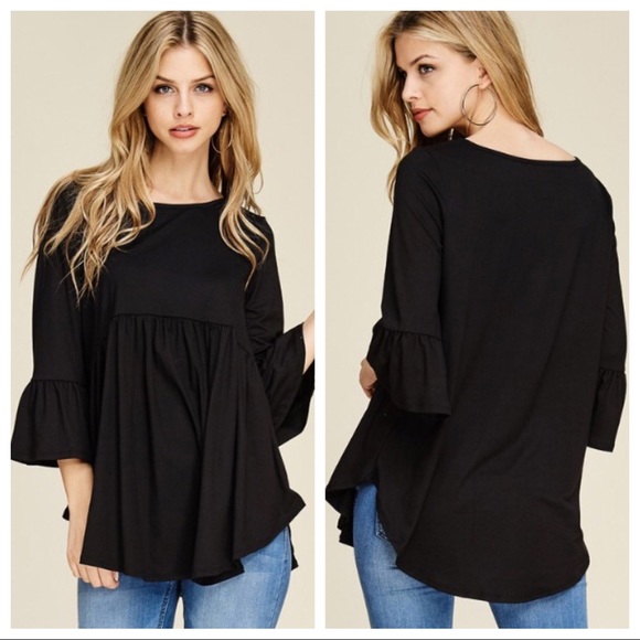 ABBY & GRACE Tops - Black 3/4 sleeve baby doll tunic w/ high low sides